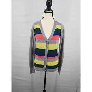 XXI Forever 21 Womens Multi Color Striped V-Neck Button Front Cardigan Gray M